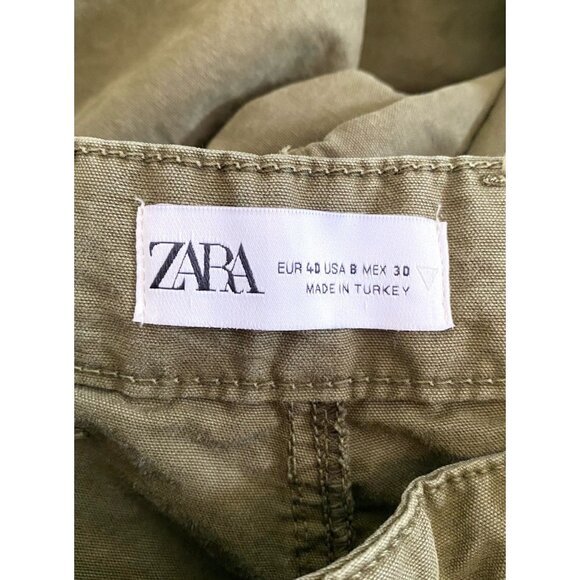 Zara Womens Army Green Wide Straight Leg Cinched at Knees Pants Size 8 Hipster - Picture 5 of 7